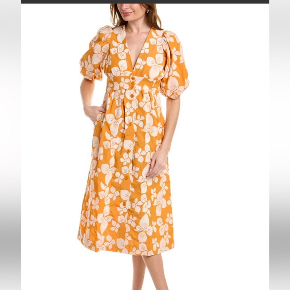 TED BAKER CINTHY BUTTON FRONT JACQUARD DRESS, DARK ORANGE - Picture 11 of 11